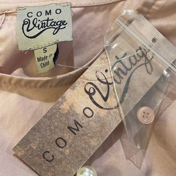 New ~ COMO VINTAGE ~ Faux Pearl Ruffle Sleeve 100% Cotton ~Sz Small~ Cottagecore - Picture 5 of 6